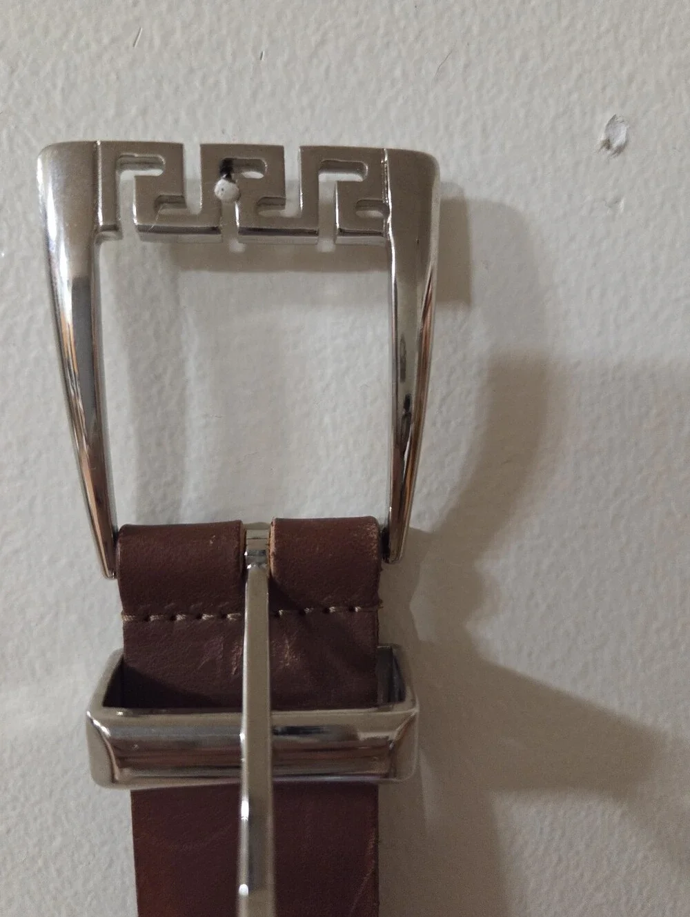 Versace Brown Leather Belt with Silver Tone Buckle